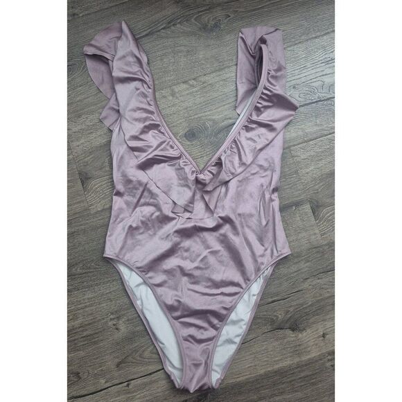 Victoria Secret PINK Ruffled Plunge One-piece Bathingsuit Women's Size Medium - Picture 1 of 3